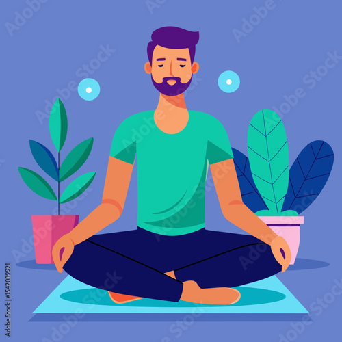 a man doing yoga sitting on the floor vector illustration