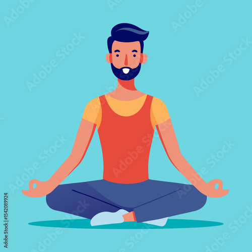 a man doing yoga sitting on the floor vector illustration