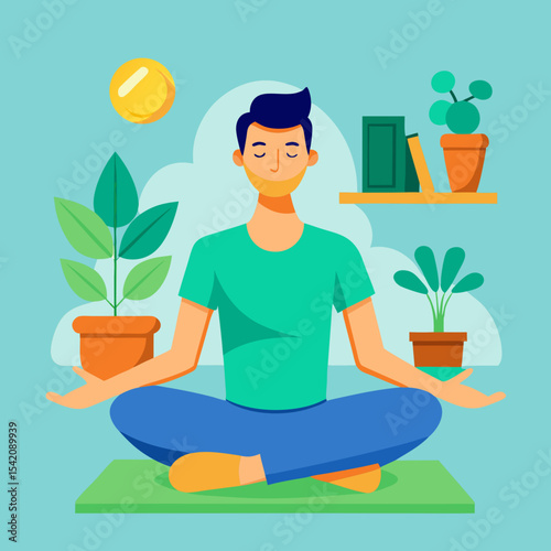 a man doing yoga sitting on the floor vector illustration