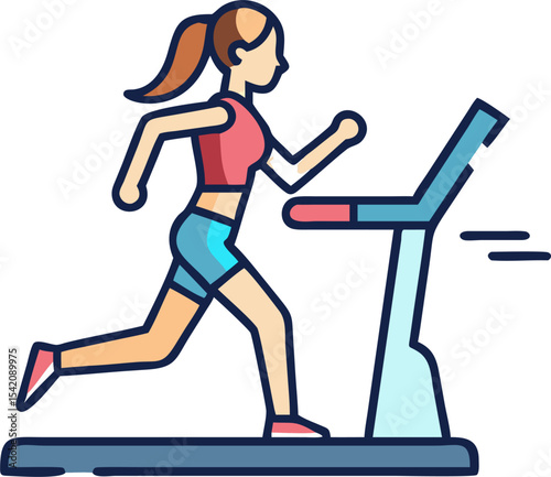 Woman Running on a Treadmill – Fitness, Exercise, and Healthy Lifestyle Concept Illustration