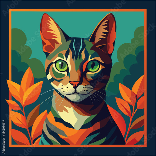 Detailed portrait of a tabby cat with bright green eyes