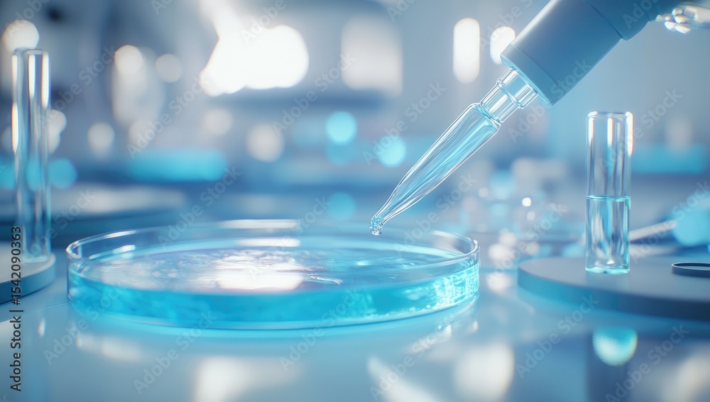 Lab Petri dish with pipette, blue liquid, scientific research Lab Petri dish with pipette, blue liquid, scientific research