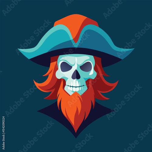 Vibrant red skull wearing a tricorn pirate hat vector design
