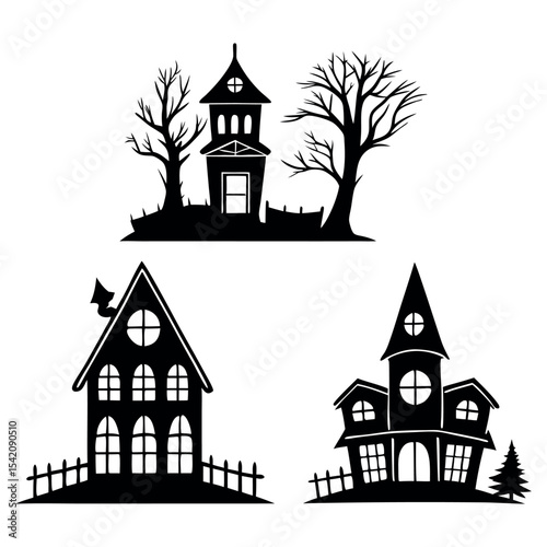 Spooky Haunted House Silhouettes | Halloween Vector Clipart