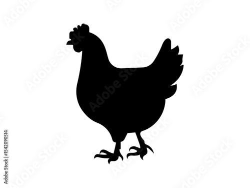 Black silhouette of a chicken standing on grass simple elegant hen icon vector illustration for farm and agriculture projects.Chicken Icon Flat Graphic Design.