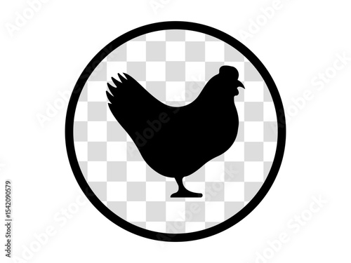 Black silhouette of a chicken standing on grass simple elegant hen icon vector illustration for farm and agriculture projects.Chicken Icon Flat Graphic Design.