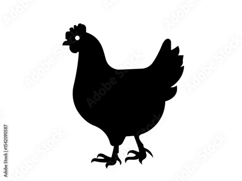 Black silhouette of a chicken standing on grass simple elegant hen icon vector illustration for farm and agriculture projects.Chicken Icon Flat Graphic Design.