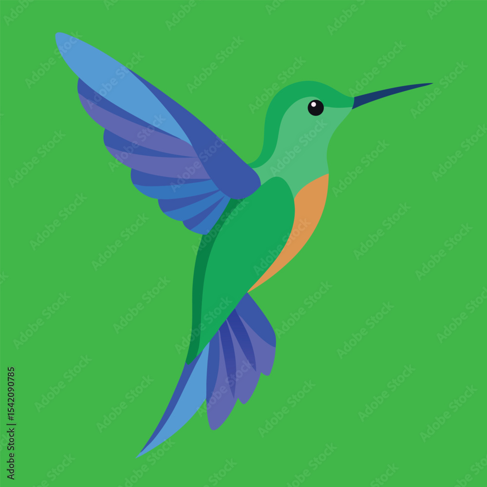 Obraz premium Green Hummingbird Vector Illustration on Solid Background