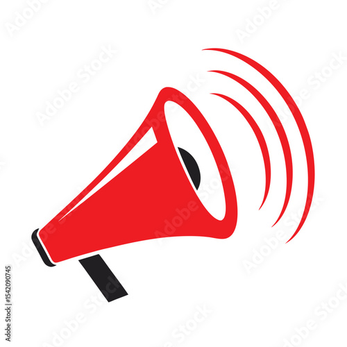 Red Megaphone Announcement Sound Waves Icon Isolated