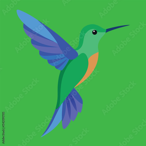 Vibrant hummingbird in flight with outstretched wings vector design