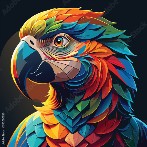 Vibrant hyperrealistic macaw portrait vector illustration