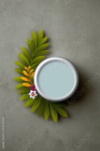 Round Cosmetic Tin with Wraparound Label on Linen Texture