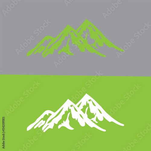 Black and green silhouette of mountains isolated on green background