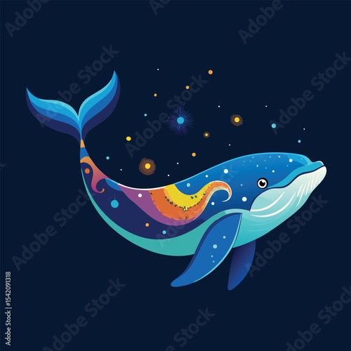 Whimsical cartoon whale illustration for advertising