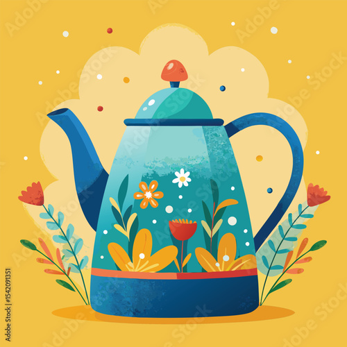 Whimsical watercolor teapot design in cmyk and grayscale