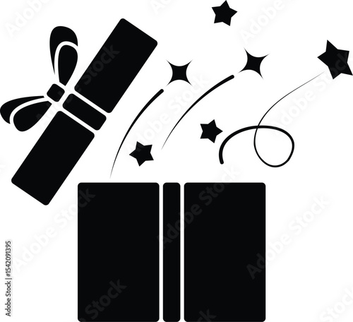 An unboxing gift box icon with a shiny ribbon on top, symbolizing celebration, surprises, and generosity. Often used in digital messages to express gifting, joy, and special occasions.