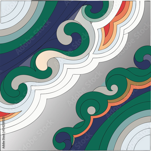 Abstract swirling artwork in cmyk and grayscale