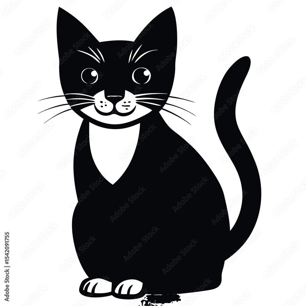 Fototapeta premium Black and White Sitting Cat Illustration Vector