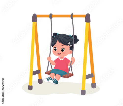 happy cute girl on the swing cartoon vector illustration
