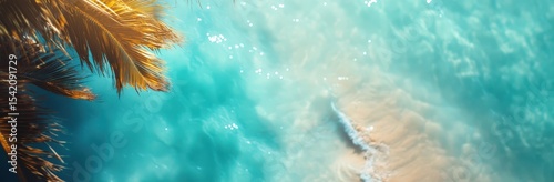 A beautiful tropical beach with palm trees and clear blue water, a Caribbean vacation background