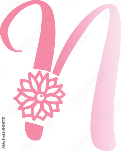 Pink cursive letter N with floral embellishment