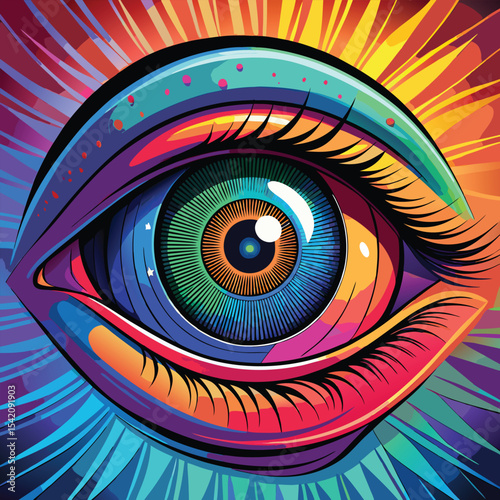 Stylized eye design in cmyk and grayscale