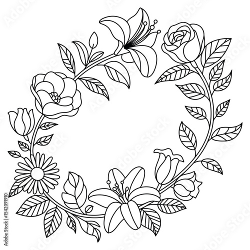 The flower is drawn as a continuous line. Vector illustration.