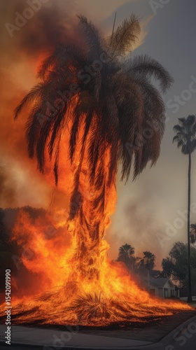 palm tree on fire