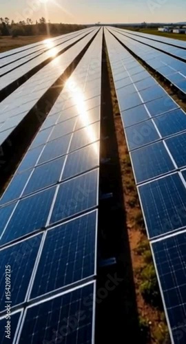 Solar Panel Array at Sunset Showcasing Renewable Energy and Sustainable Power Generation Solutions