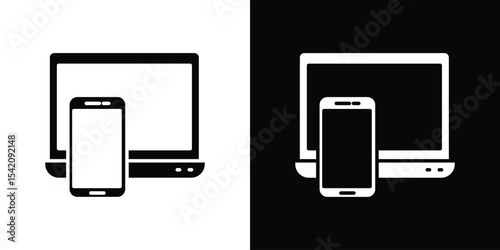 Laptop and Mobile icon black silhouette for web, and mobile app