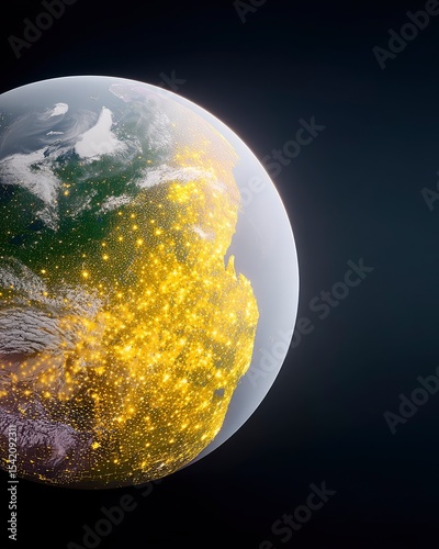Satellite View of Planet Illuminated by City Lights at Night