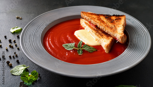 tomato soup with grilled cheese sandwich for cozy comfort food