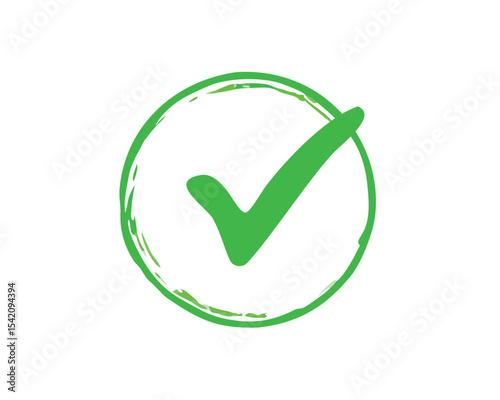 Green checkmark in a circular brushstroke, symbolizing approval, correctness, and positive affirmation.