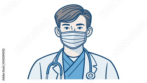 Masked Doctor with Stethoscope – Vector Healthcare Worker Icon