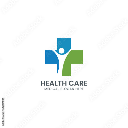 Health care logo with medical cross and human figure
