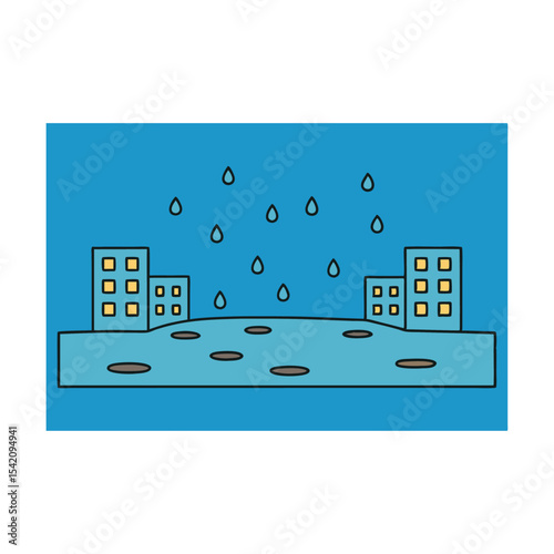Cityscape Under Rain with Potholes Illustration A Simple Depiction of Urban Weather and Infrastructure Challenges
