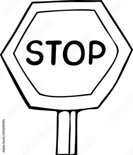 A simple black and white line drawing of a stop sign with the word "STOP" centered inside an octagonal shape.