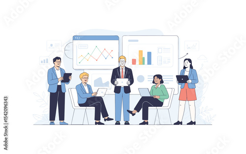 Business Team Analyzing Data and Reports During a Meeting Presentation