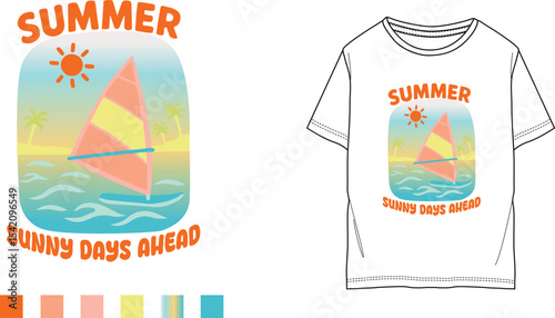 Summer Sunny Days Ahead" Retro Windsurfing T-Shirt Design