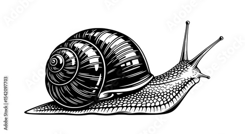 Snail Shell Vector Art | Black and White Realistic Gastropod Illustration
