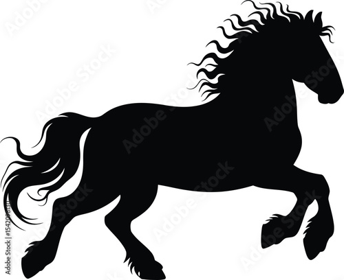 Running Friesian Horse Silhouette - Powerful Draft Breed Vector Illustration

