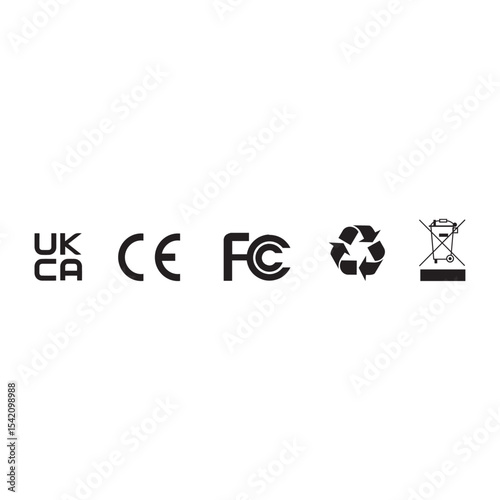 UKCA CE FCC RECYCLING WEEE icon vector 