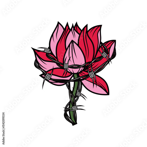 Lotus Flower with barb wire vector illustration. Good for logo. Lotus flower vector