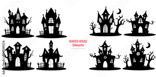 A big bundle of halloween haunted house silhouette set. vector illustration perfect for halloween project.