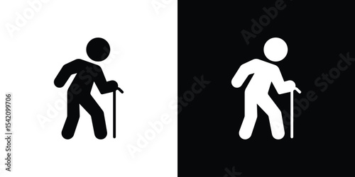 Person walking with cane icon black silhouette for web, and mobile app
