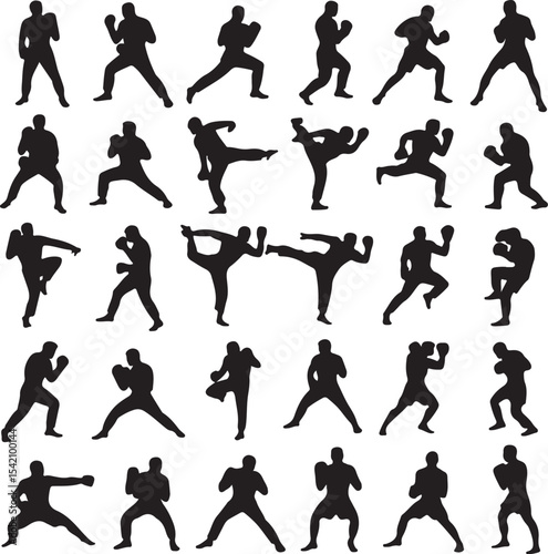 Boxer in Fighting Stance Silhouette

Punching Boxer Vector Design

Boxing Match Action Silhouette

Champion Boxer with Gloves Silhouette

Boxer Training in Ring Vector Art