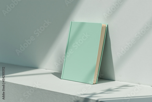 Minimal mint green book with soft sunlight and shadow play