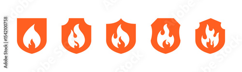 Shield flame vector illustration set. Shield and fire icons and symbols.