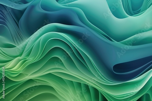 Fluid layers of calming blues and greens evoke a sense of depth and tranquility