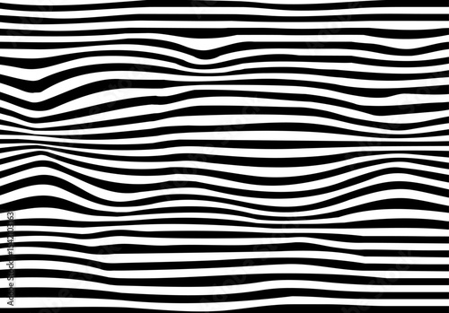 Wavy black and white horizontal lines pattern with optical illusion effect